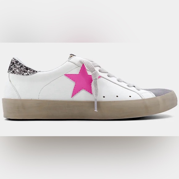 ShuShop Shoes - SHUSHOP Paris Pink Star Sneakers Glitter Heel Distressed Golden Goose Style